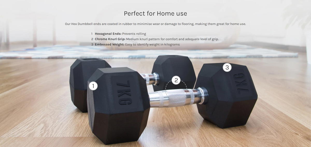 Pair of 7kg hex dumbbells
